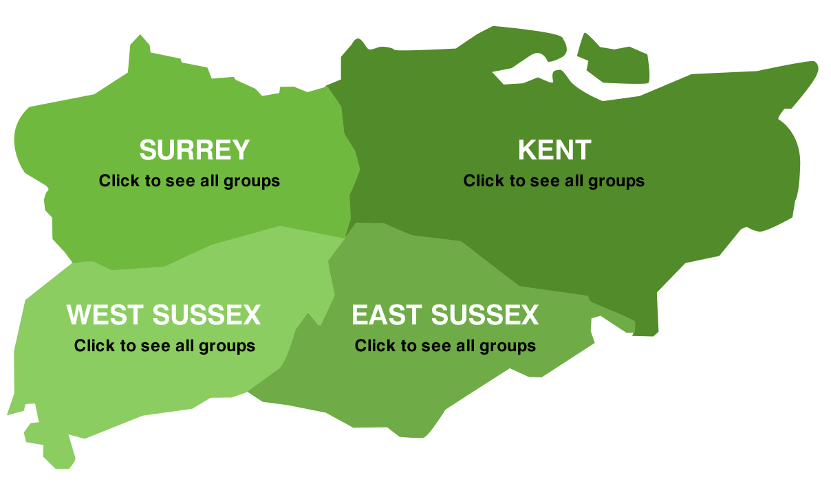 Map of the South East Counties: Surrey, Kent, West and East Sussex